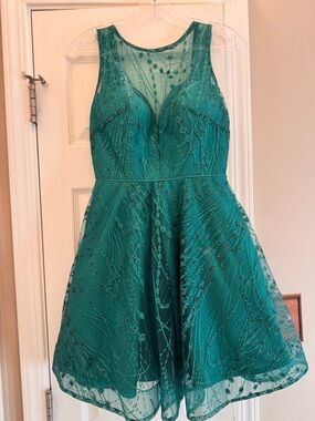 Temptations Teal Embellished Evening Dress
